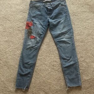 Women’s Express Blue Skinny ankle legging  jeans with Red Floral Design size 6